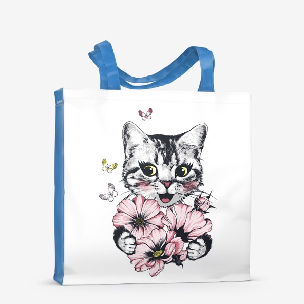 Сумка-шоппер &laquo;котенок с букетом цветов&raquo;