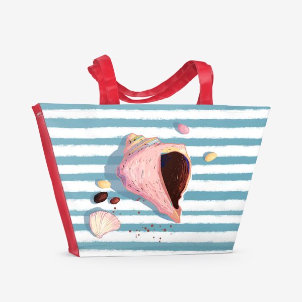 Пляжная сумка «Ракушка на полосатом фоне»