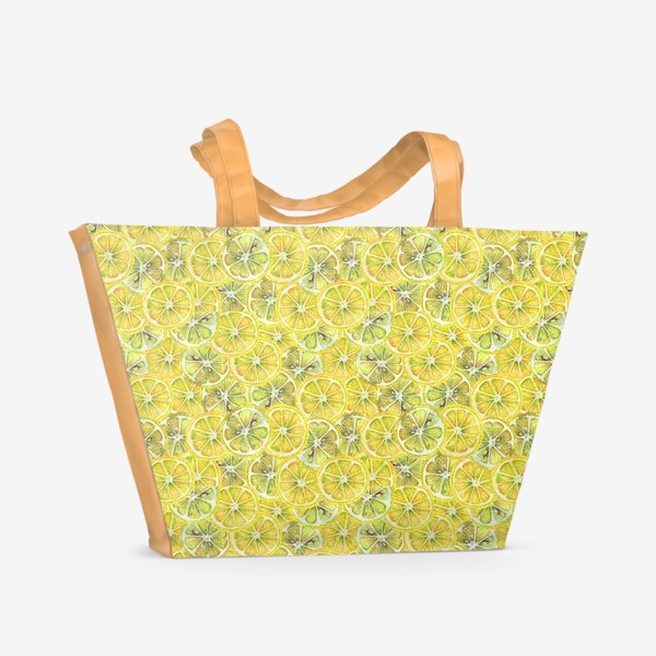 Пляжная сумка «Лимоны слайсы. Акварельный рисунок»