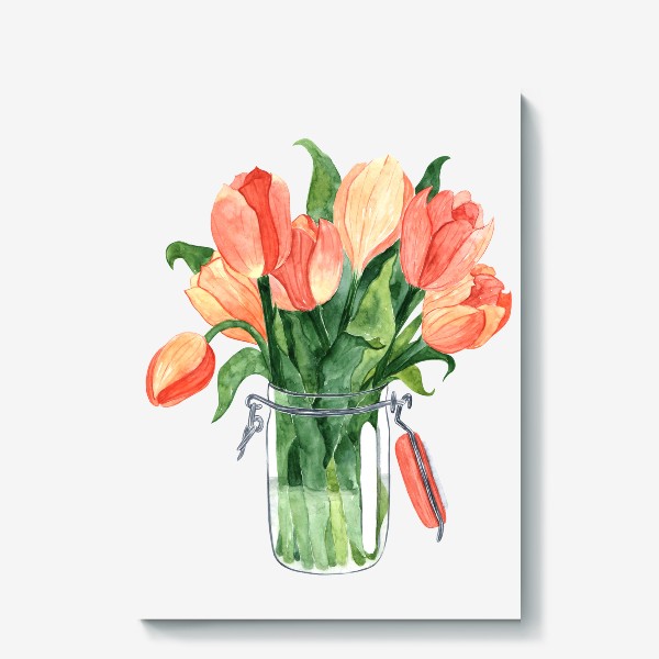 Холст «Персиковые тюльпаны в вазе»