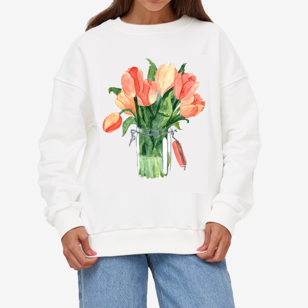 Свитшот «Персиковые тюльпаны в вазе»