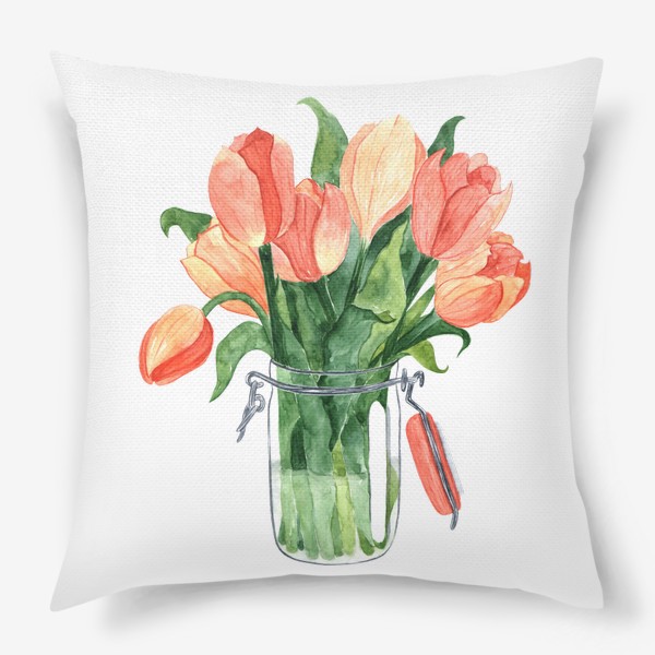 Подушка «Персиковые тюльпаны в вазе»