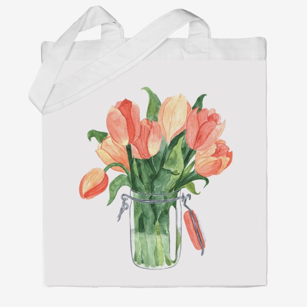 Сумка хб «Персиковые тюльпаны в вазе»