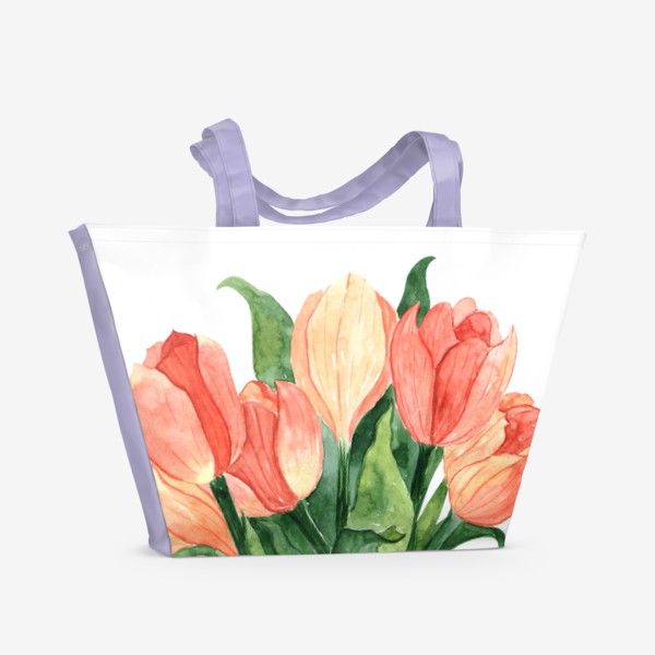 Пляжная сумка «Персиковые тюльпаны в вазе»