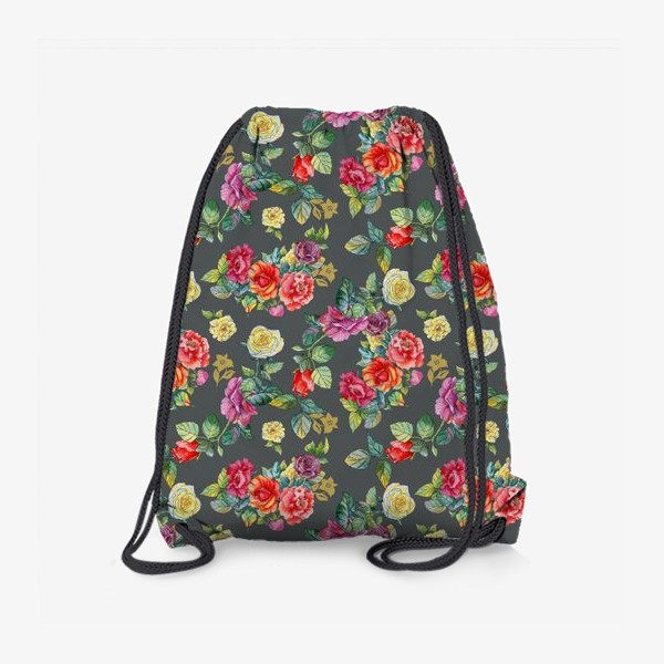 Рюкзак «Разноцветные акварельные розы на темном фоне»
