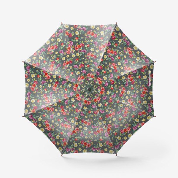 Зонт «Разноцветные акварельные розы на темном фоне»