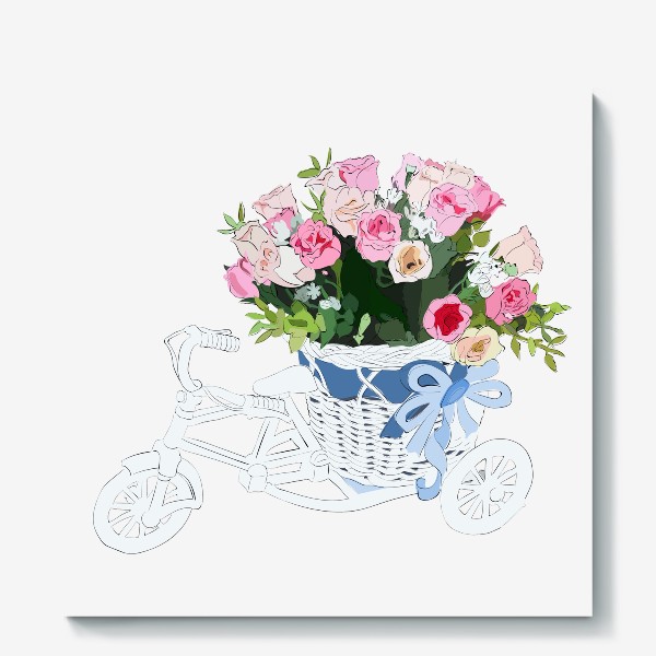 Холст «Элегантный велосипед с корзиной цветов»