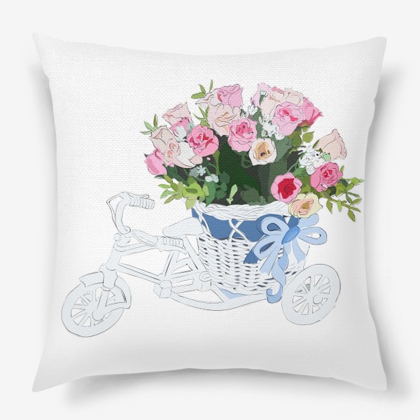 Подушка &laquo;Элегантный велосипед с корзиной цветов&raquo;