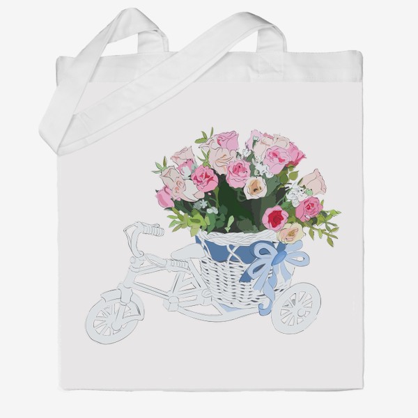 Сумка хб «Элегантный велосипед с корзиной цветов»