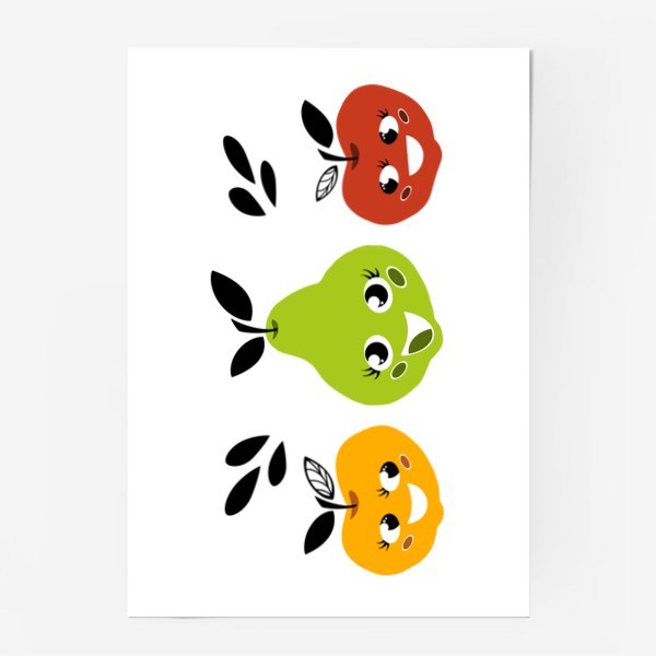 Постер «Весёлые фрукты: яблоко и груша»