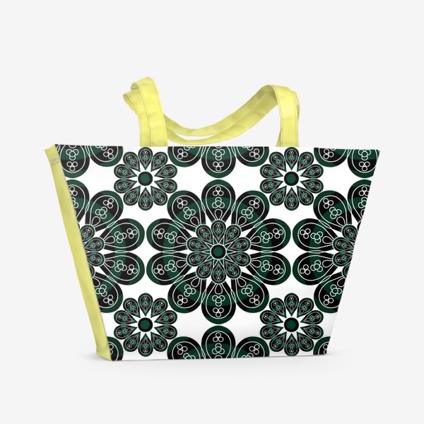 Пляжная сумка «Черно-зеленые цветы»