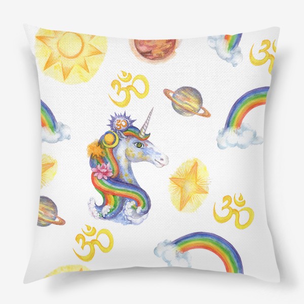Подушка «Единорог, космос, радуга, планеты. Акварельный рисунок»