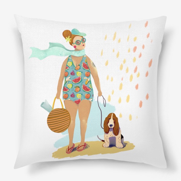 Подушка «Дама с собачкой в купальнике»