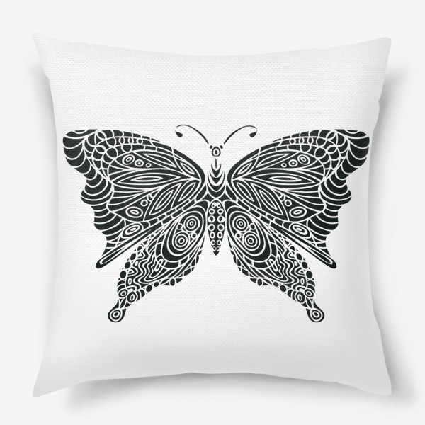 Подушка «бабочка черно-белый орнамент»
