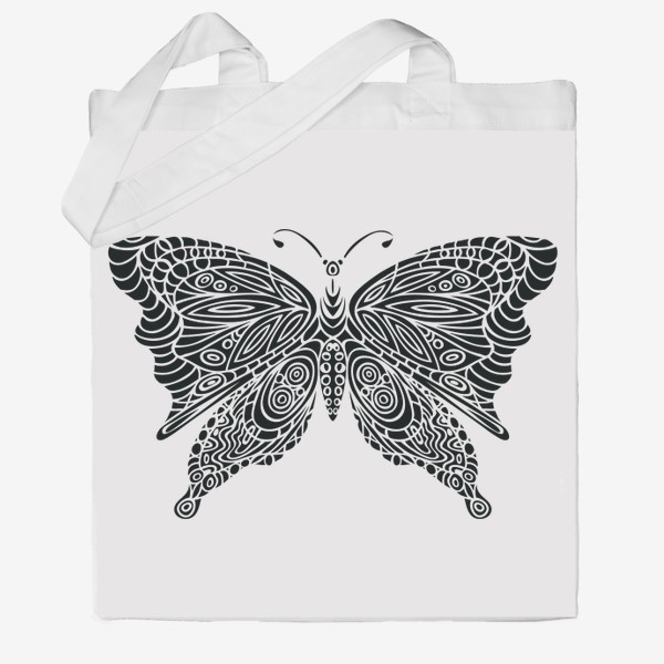 Сумка хб «бабочка черно-белый орнамент»