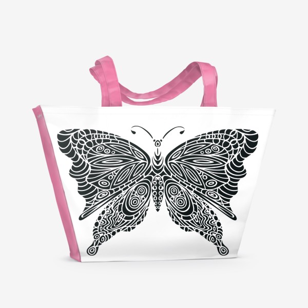 Пляжная сумка «бабочка черно-белый орнамент»