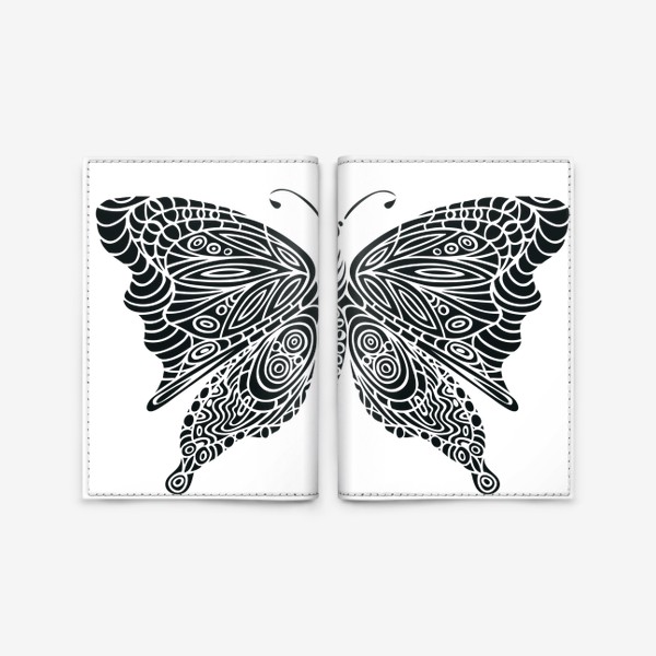 Обложка для паспорта «бабочка черно-белый орнамент»
