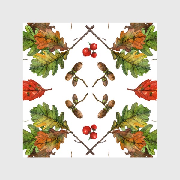 Шторы «Осенние листья и ягоды брусники»