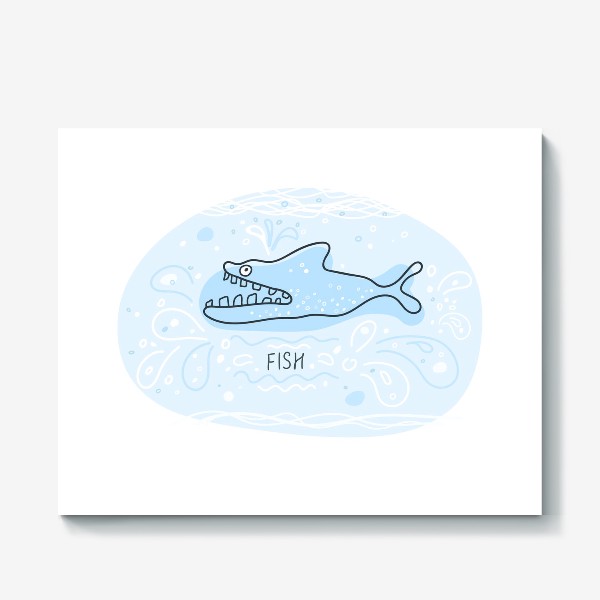 Холст «Акула. Рыба в синем море. Скетч»