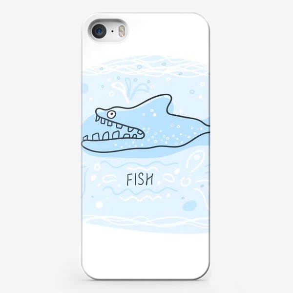 Чехол iPhone «Акула. Рыба в синем море. Скетч»