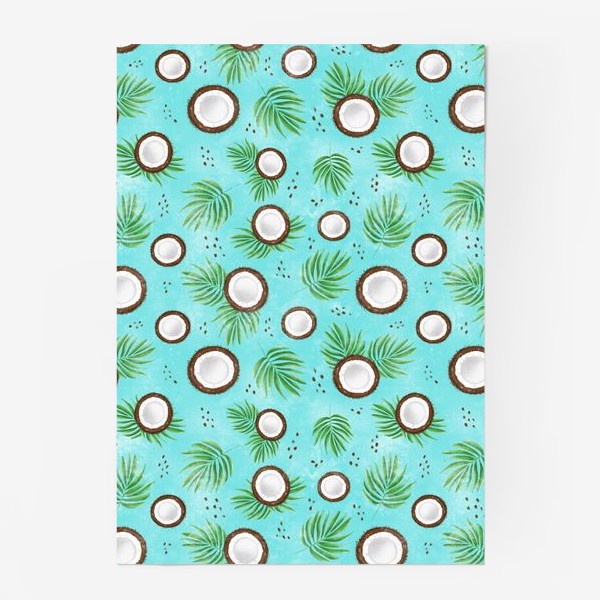Постер «Кокосы и пальмовые листья на голубом фоне. Летний принт для пляжа»