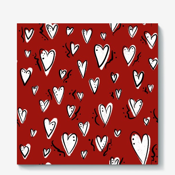 Холст &laquo;Белые сердечки на красном фоне. День святого Валентина, любовь.&raquo;