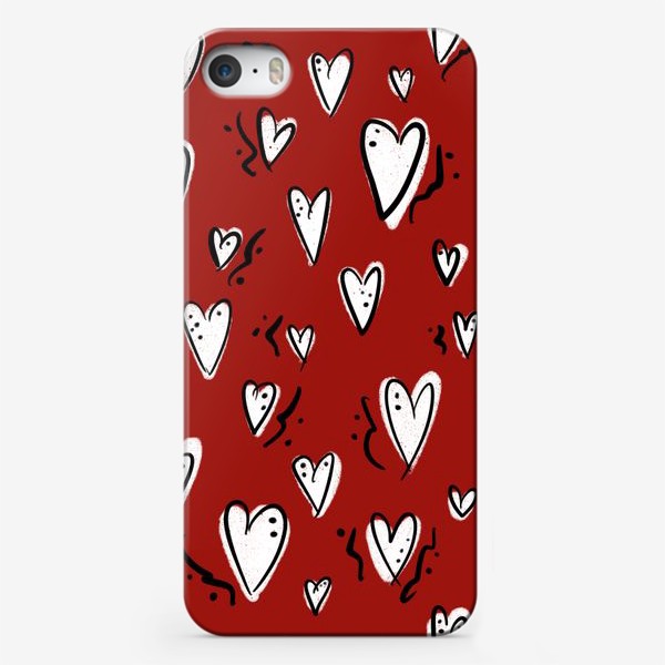 Чехол iPhone «Белые сердечки на красном фоне. День святого Валентина, любовь.»