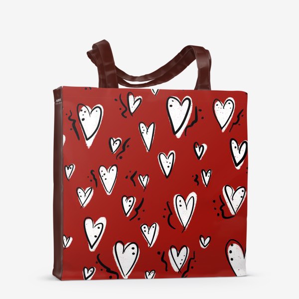Сумка-шоппер &laquo;Белые сердечки на красном фоне. День святого Валентина, любовь.&raquo;