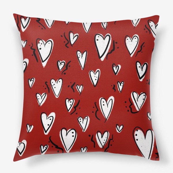 Подушка «Белые сердечки на красном фоне. День святого Валентина, любовь.»