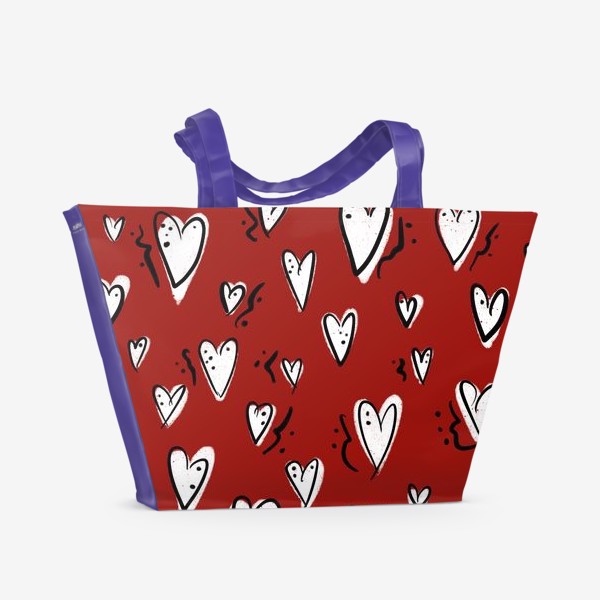 Пляжная сумка &laquo;Белые сердечки на красном фоне. День святого Валентина, любовь.&raquo;