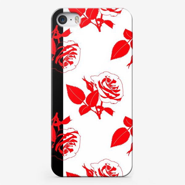 Чехол iPhone «Красные цветы на черно-белом фоне»