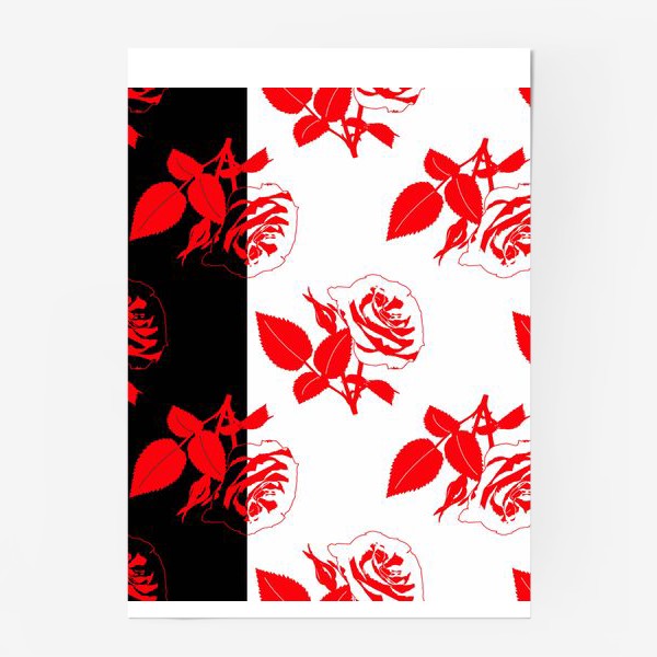 Постер «Красные цветы на черно-белом фоне»