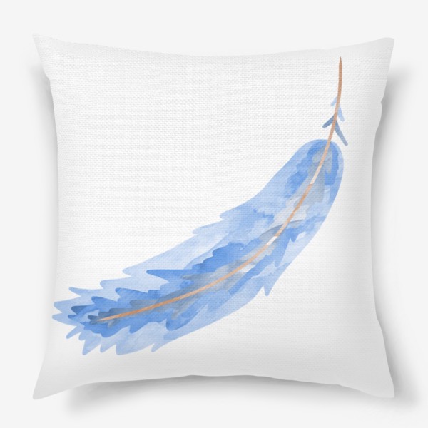 Подушка «Голубое акварельное перо»