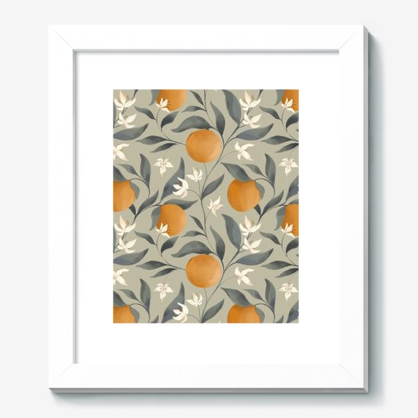 Картина &laquo;Фрукт апельсин на дереве. Цветы и листья. Паттерн&raquo;