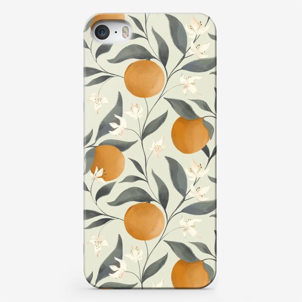 Чехол iPhone «Фрукт апельсин на дереве. Цветы и листья. Ботанический паттерн на светлом»