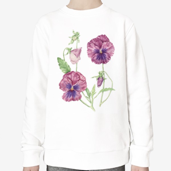 Свитшот &laquo;Акварельный цветок, ботаническая иллюстрация - элегантная фиалка.&raquo;
