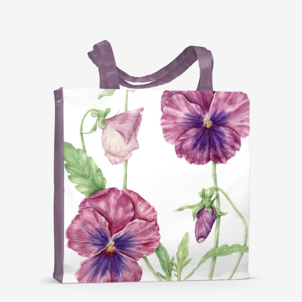 Сумка-шоппер &laquo;Акварельный цветок, ботаническая иллюстрация - элегантная фиалка.&raquo;