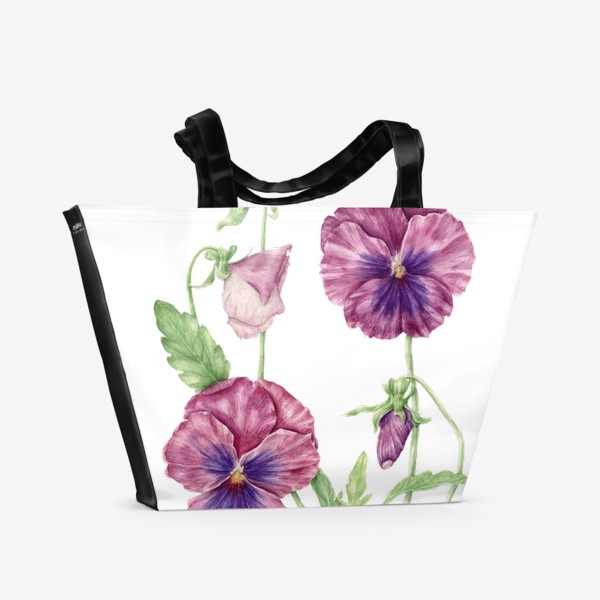 Пляжная сумка &laquo;Акварельный цветок, ботаническая иллюстрация - элегантная фиалка.&raquo;