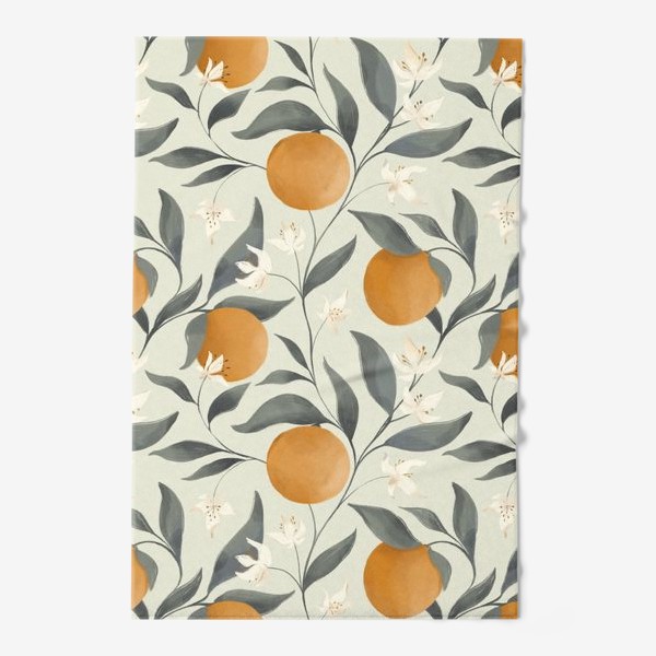 Полотенце &laquo;Фрукт апельсин на дереве. Цветы и листья. Ботанический паттерн на светлом&raquo;
