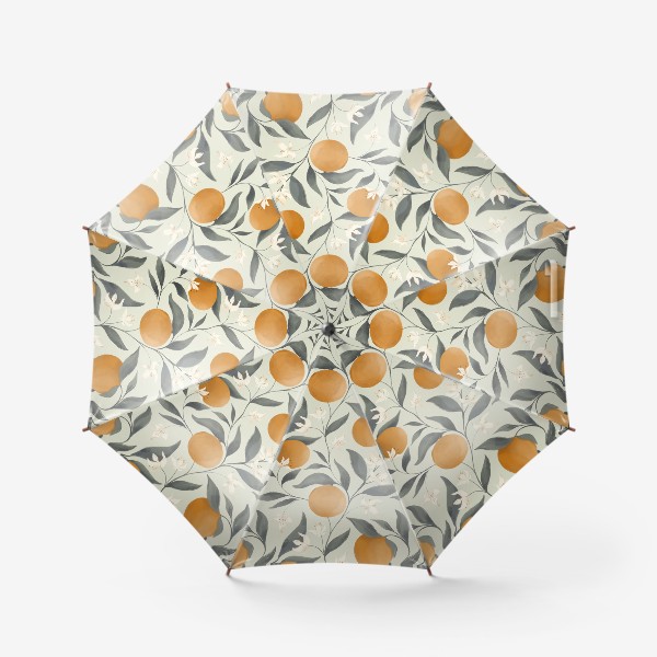 Зонт &laquo;Фрукт апельсин на дереве. Цветы и листья. Ботанический паттерн на светлом&raquo;