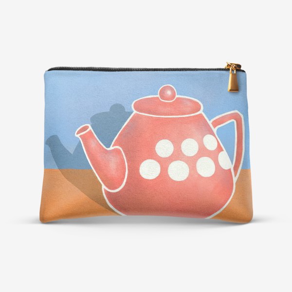 Косметичка «Красный чайник на голубом и оранжевом фоне »