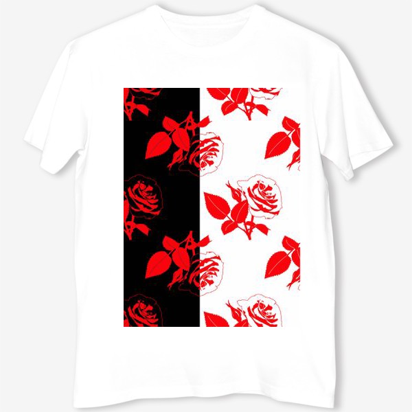 Футболка &laquo;Красные цветы на черно-белом фоне&raquo;