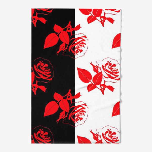 Полотенце «Красные цветы на черно-белом фоне»