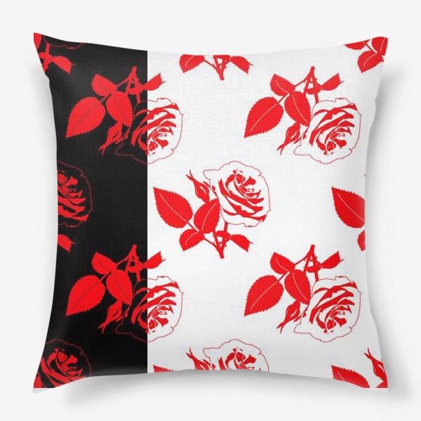 Подушка «Красные цветы на черно-белом фоне»