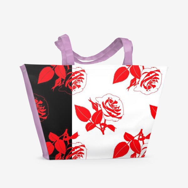 Пляжная сумка &laquo;Красные цветы на черно-белом фоне&raquo;