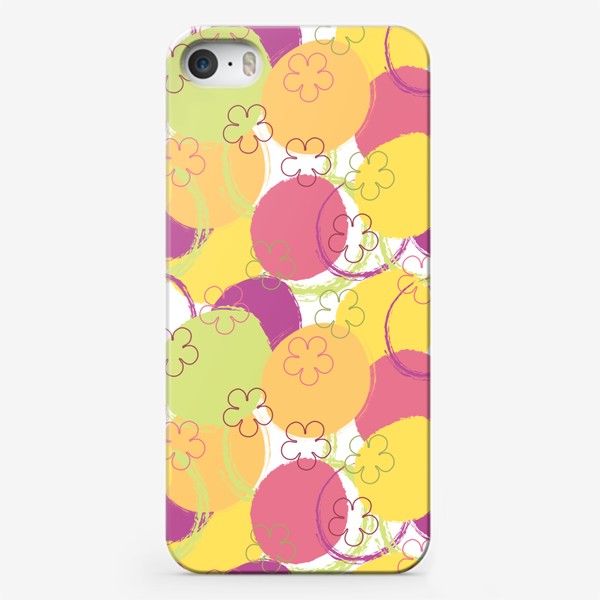 Чехол iPhone «Цветы на фоне абстрактных акварельных кругов.Летний бесшовный принт.»