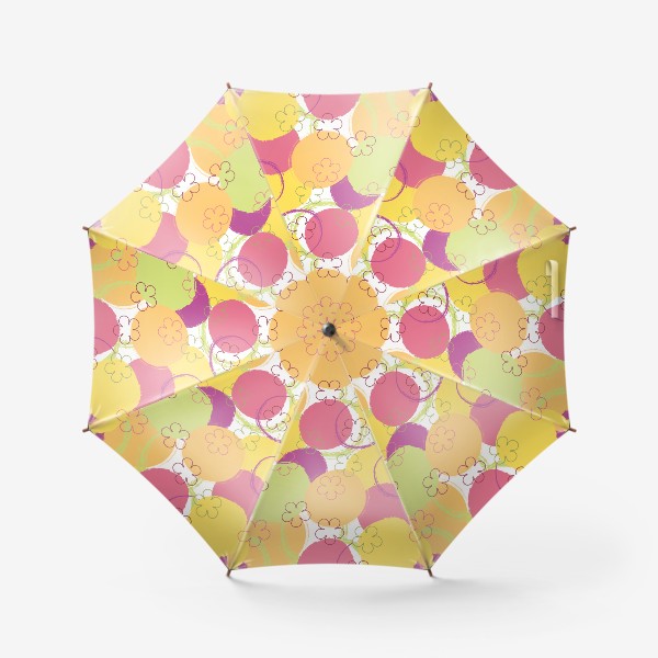 Зонт «Цветы на фоне абстрактных акварельных кругов.Летний бесшовный принт.»