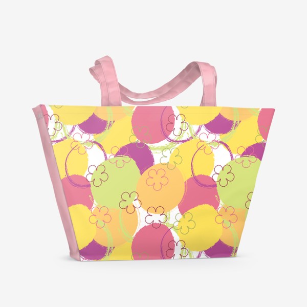 Пляжная сумка &laquo;Цветы на фоне абстрактных акварельных кругов.Летний бесшовный принт.&raquo;