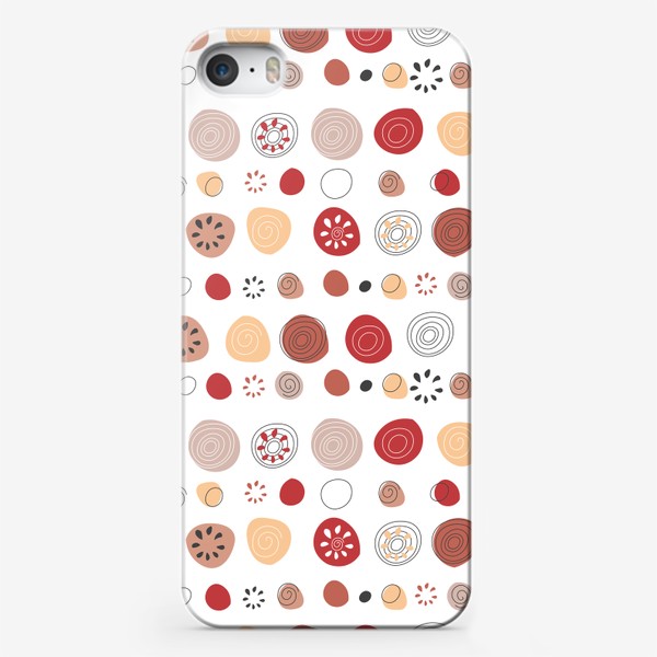 Чехол iPhone &laquo;Орнамент в скандинавском стиле с разноцветными круглыми элементами на белом фоне. Паттерн с капакулями&raquo;