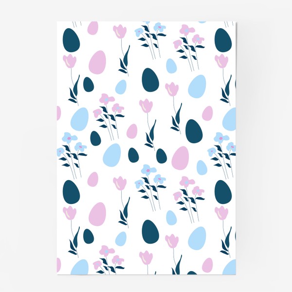 Постер «Пасхальный бесшовный рисунок с цветами и яйцами»